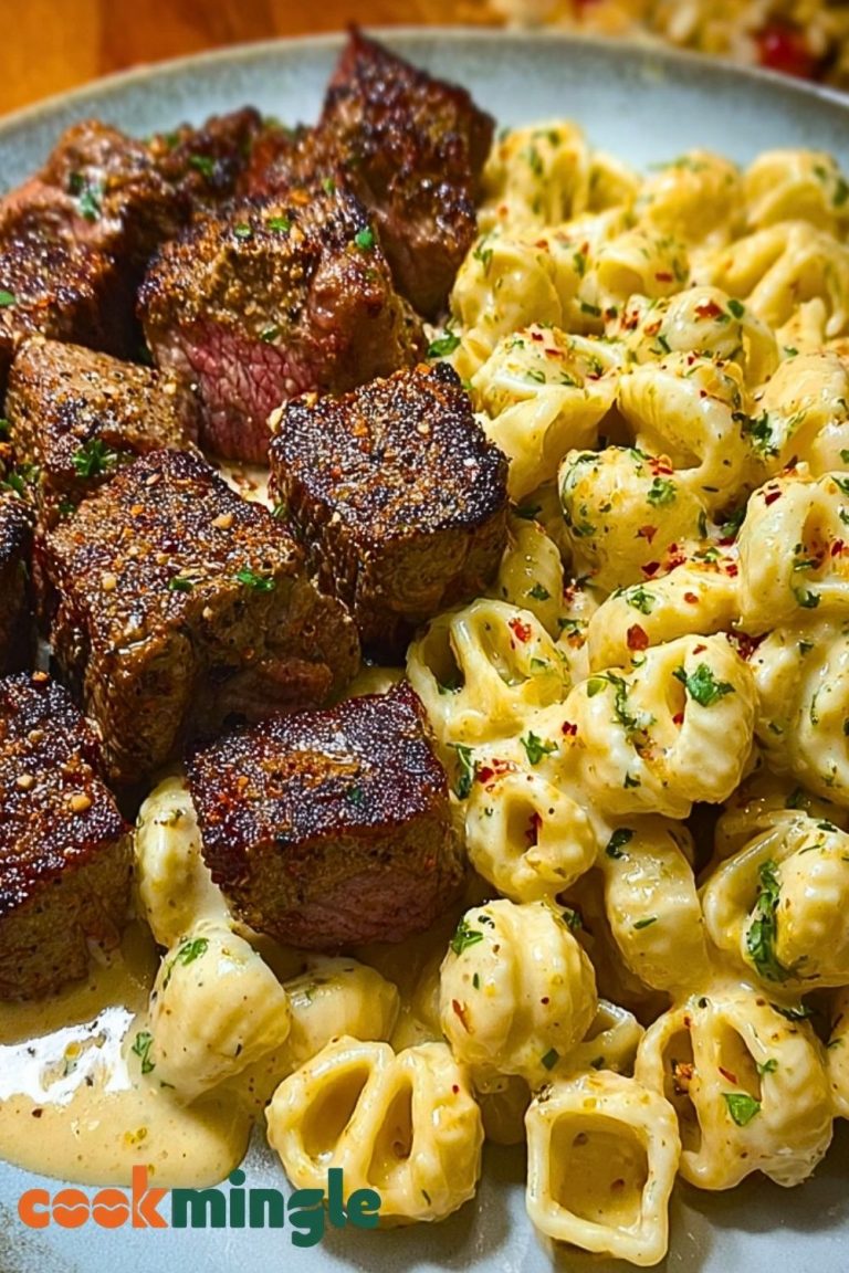 Garlic Butter Steak Bites & Creamy Chipotle White Cheddar Shells