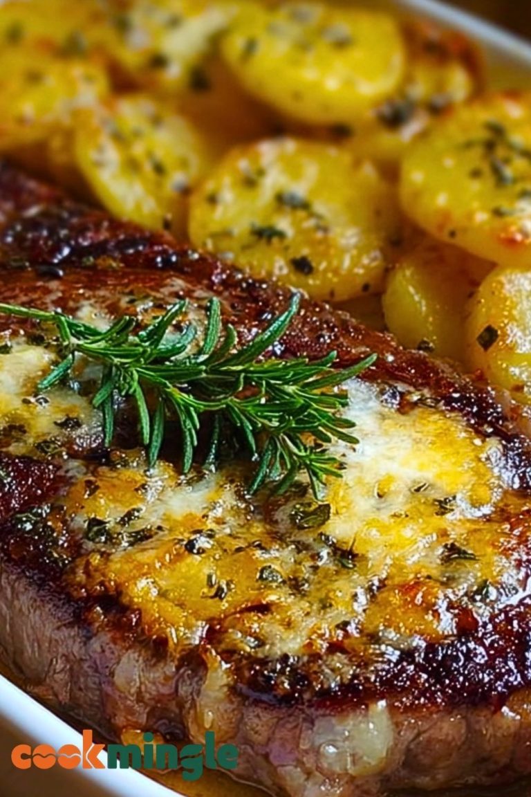 Ribeye Steak Served with Cheesy Scalloped Potatoes