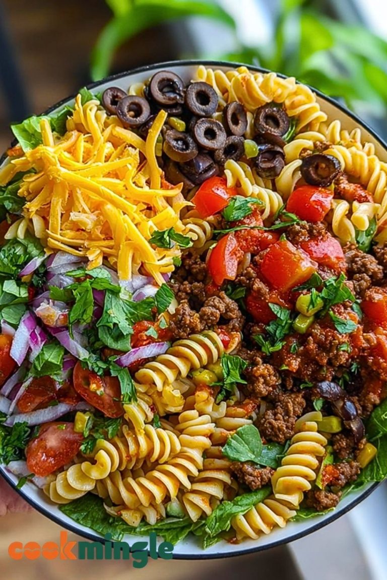 Seasoned Ground Beef Taco Pasta Salad Bowl
