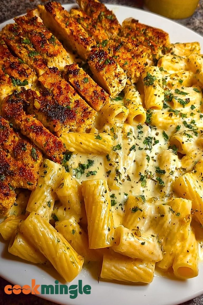 Spicy Cajun Chicken Rigatoni in Creamy Mozzarella Alfredo