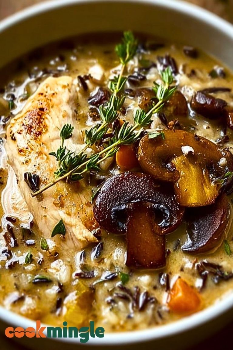 Wild Rice Chicken Soup with Roasted Mushrooms