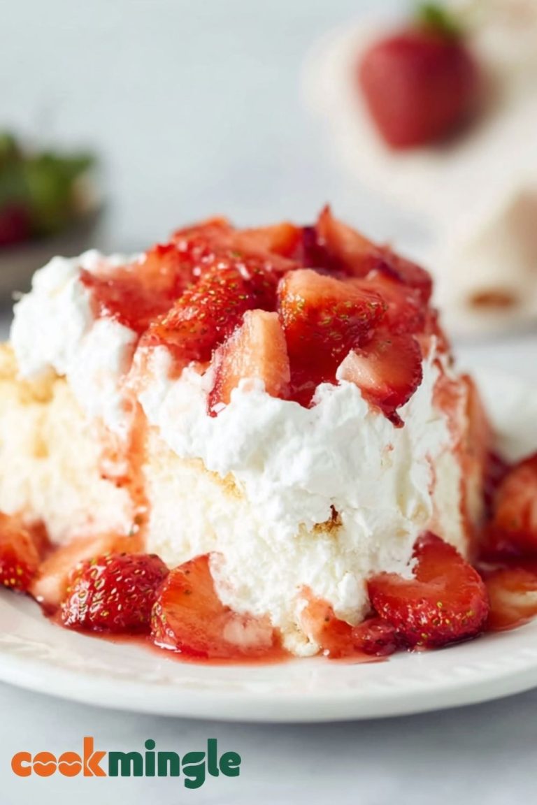 Light Angel Food Cake with Juicy Strawberries